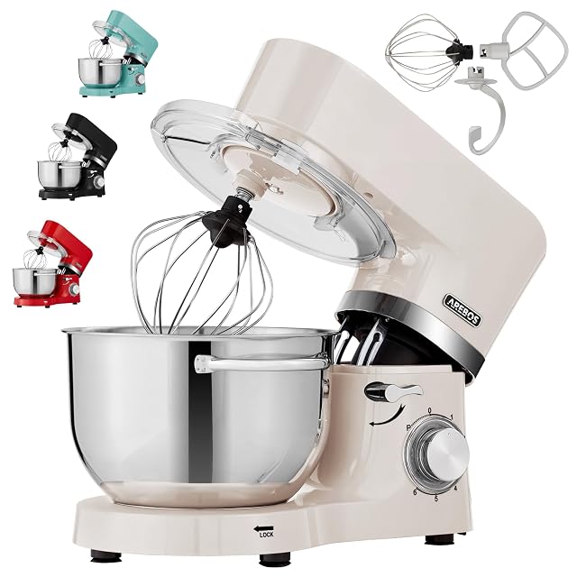 Impastatrice planetaria Arebos da 1500 W color crema con due ciotole in acciaio