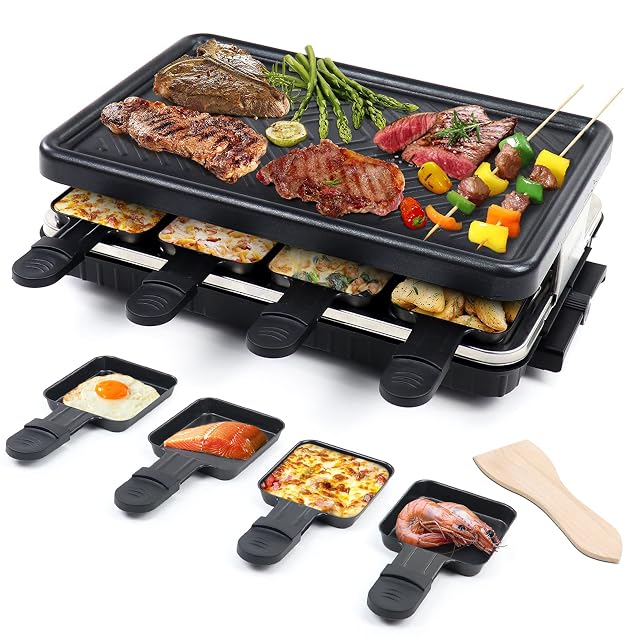 Raclette HengBO per otto persone con piastra e padellini antiaderenti