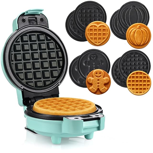 Piastra per waffle mini LEHMANN 4 in 1 verde menta con quattro piastre intercambiabili