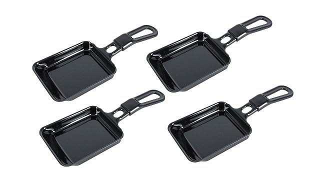 Set di quattro padellini per raclette smaltati Steba con manici neri